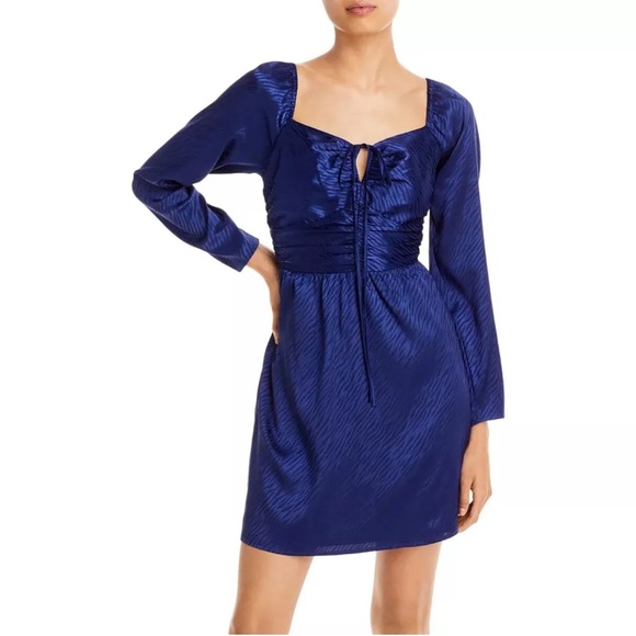 Aqua Bloomingdale’s Blue Satin Zebra Print Mini Dress Sz M - Picture 1 of 9